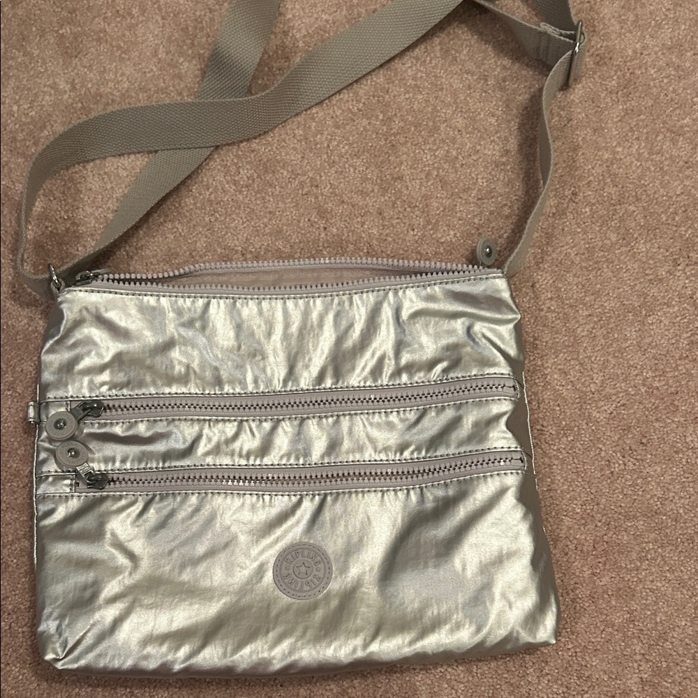 Kipling Silver Crossbody Bag with Multiple Zippers